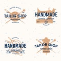 Set of vintage sewing and tailor labels, badges, design elements and emblems. Tailor shop old-style logo Royalty Free Stock Photo