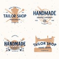 Set of vintage sewing and tailor labels, badges, design elements and emblems. Tailor shop old-style logo