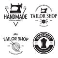 Set of vintage sewing and tailor labels, badges, design elements and emblems. Tailor shop old-style logo Royalty Free Stock Photo