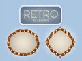 Set of vintage shining retro light banner with lightbulbs. Realistic lights with transparent glow. Vector illustration.