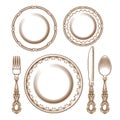 Set of vintage silver cutlery and porcelain