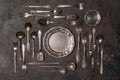 Set of vintage silver cutlery or tableware Royalty Free Stock Photo