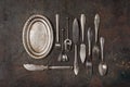 Set of vintage silver cutlery Royalty Free Stock Photo