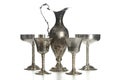 Set of vintage silver plated goblets isolated