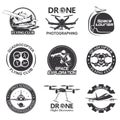 Set of vintage space, drone , aeronautics flight emblems, labels, badges Royalty Free Stock Photo