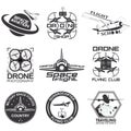 Set of vintage space, drone , aeronautics flight emblems, labels, badges Royalty Free Stock Photo