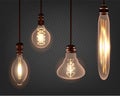 Set of vintage spiral Edison light bulb. Realistic retro lamp Royalty Free Stock Photo