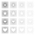 Set of Vintage Square Sunbursts in Different Shapes. Trendy Hand Drawn Retro Bursting Rays Design Element. Hipster Vector Royalty Free Stock Photo