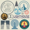 Set Vintage Stamps or Symbols with Lighthouses Royalty Free Stock Photo