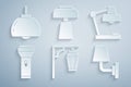 Set Vintage street light, Table lamp, Flashlight, Wall or sconce, and Chandelier icon. Vector Royalty Free Stock Photo