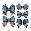 Set of vintage style bows and bow-ties. Celebration collection of decorations. Vector elements Royalty Free Stock Photo