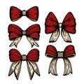 Set of vintage style bows and bow-ties. Celebration collection of decorations. Vector elements Royalty Free Stock Photo