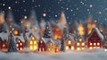 Christmas village with Snow in vintage style. Colored houses. Winter Village. Holidays. Christmas Card. Miniature