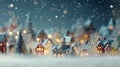 Christmas village with Snow in vintage style. Colored houses. Winter Village. Holidays. Christmas Card. Miniature