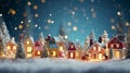 Christmas village with Snow in vintage style. Colored houses. Winter Village. Holidays. Christmas Card. Miniature