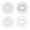 Set of vintage sunburst in lines shape, linear radial burst. Retro sun for hipster culture