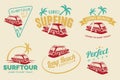 Set of vintage surfing car labels, badges and emblems.