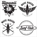 Set of Vintage Surfing Graphics and Emblems for web design or print. Surfer logo templates. Surfboard elements Royalty Free Stock Photo
