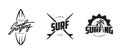 Set of vintage surfing graphics, logos, labels and emblems. Surf t-shirt design Royalty Free Stock Photo