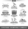 Set of vintage surfing labels