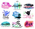 Set of vintage surfing, logo badges and design elements.