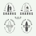 Set of vintage surfing logos, emblems, badges, labels