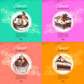 Set of vintage sweet backgrounds. Hand drawn illustration. Menu for restaurant and cafe