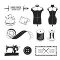 Set of vintage tailor labels, emblems and designed elements. Tailor shop theme Royalty Free Stock Photo