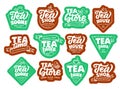 Set of vintage Tea drink emblems, stickers, patches. Color badges on white background isolated Royalty Free Stock Photo