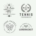 Set of vintage tennis logos, emblems, badges, labels