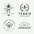 Set of vintage tennis logos, emblems, badges, labels