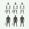 Set of vintage tennis players in different color.