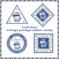 Set of vintage textured grunge food delivery rubber stamps with meal symbols in classic blue and brown colors. For