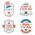 Set of Vintage 4th of july design. Fourth of July felicitation classic postcard. Independence day greeting card