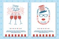 Set of Vintage 4th of july poster, flyer, template. Fourth of July felicitation classic postcard. Independence day Royalty Free Stock Photo