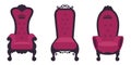 Set of vintage throne chairs. Collection of king armchairs isolated.