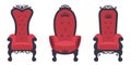 Set of vintage throne chairs. Collection of king armchairs isolated.