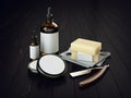 Set of vintage tools of a barber product packaging mockup