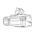 Set of vintage trams. Retro transport. Old times. Vector hand drawn sketch. tram vector sketch illustration