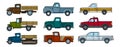 Set of vintage trucks in cartoon style. Vector illustration