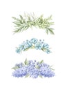 Watercolor set with various bouquets of flower wreaths Royalty Free Stock Photo