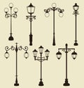 Set of vintage various ornamental streetlamps