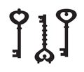 Set of vintage vector key silhouettes. Black color. Royalty Free Stock Photo