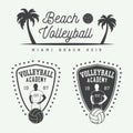 Set of vintage volleyball labels, emblems and logo.