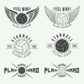 Set of vintage volleyball labels, emblems and logo.