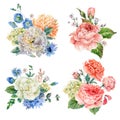 Set of vintage watercolor roses and peonies Royalty Free Stock Photo