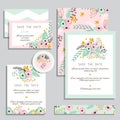 Set of vintage wedding invitation cards. Royalty Free Stock Photo