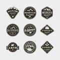 Set of vintage wilderness logos. hand drawn retro styled outdoor adventure emblems. vector illustration