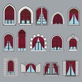 Set of vintage windows with curtains