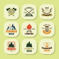 Set of vintage woods camp badges and travel logo hand drawn emblems nature mountain camp outdoor vector illustration.